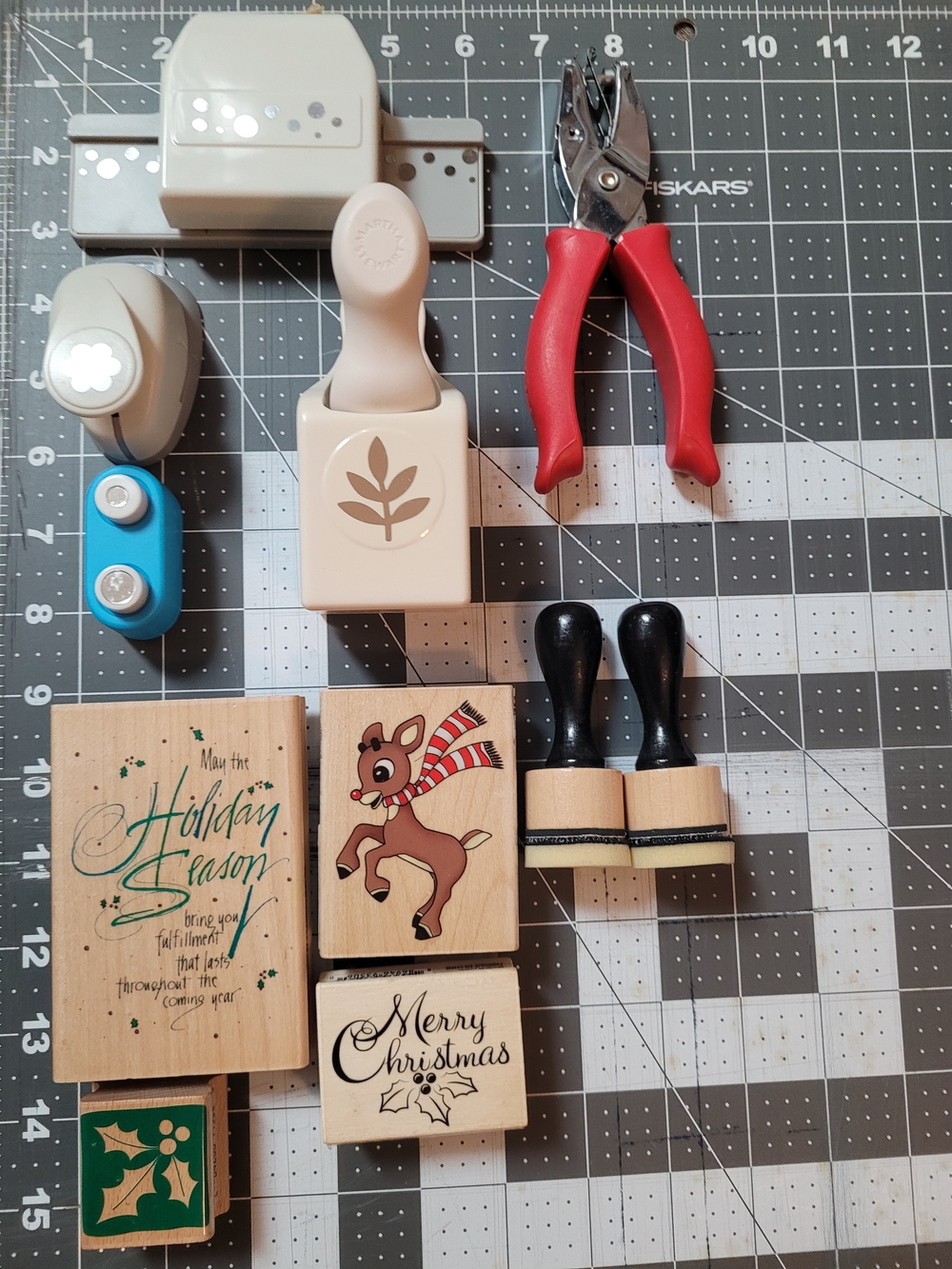 Holiday Craft Stamp Set with Punches and Red Hand Punch